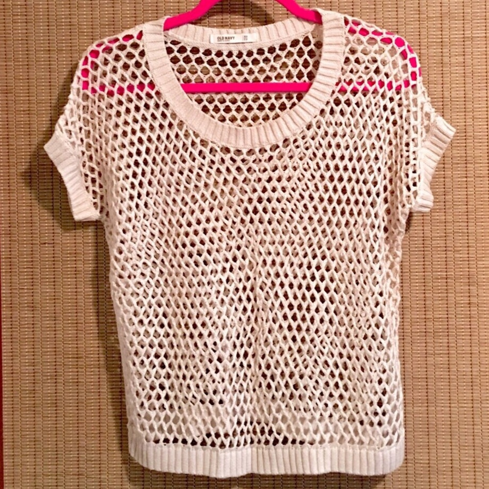 Old Navy Cream 100% Cotton Hole/Mesh Tee